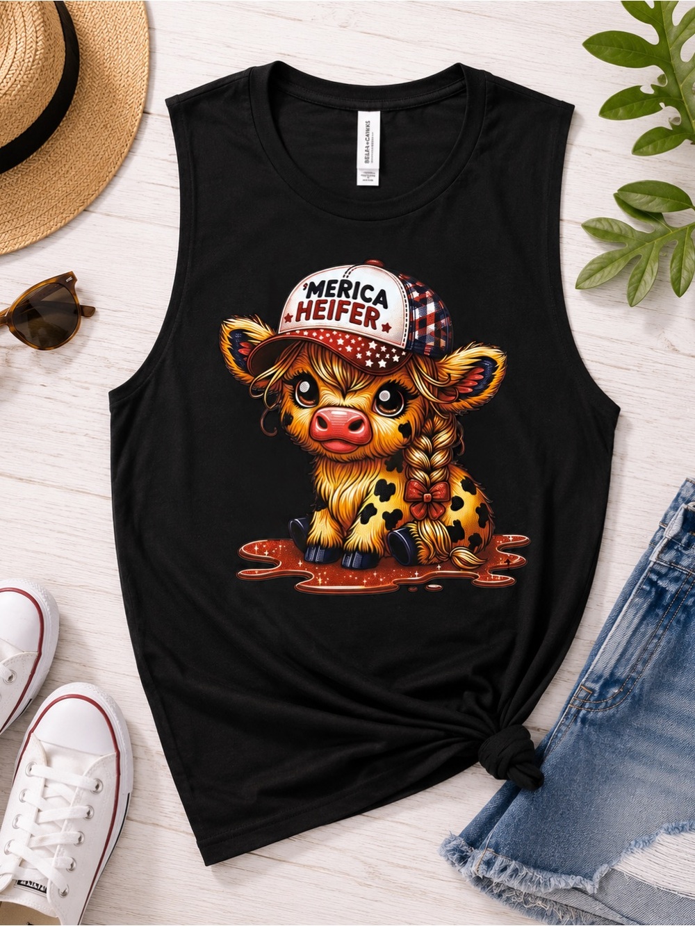 Kids 'Merica Heifer' Black Graphic Muscle Tee - Cute Calf Print